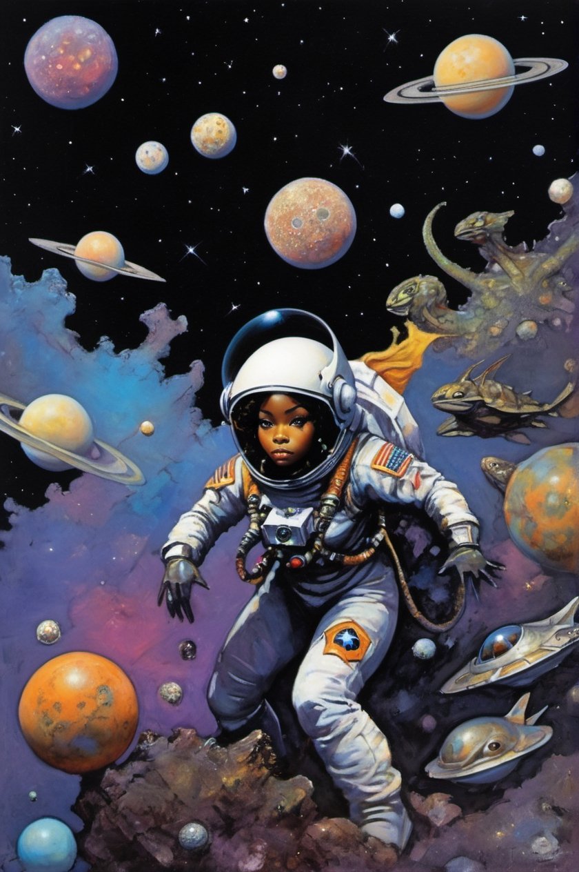 an oil painting,  a masterpiece,  a black female astronaut by Ravishastri on Tensor.Art