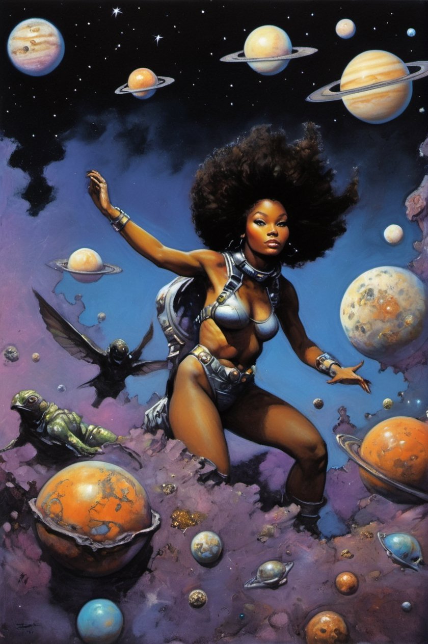 an oil painting,  a masterpiece,  a black female astronaut by Ravishastri on Tensor.Art