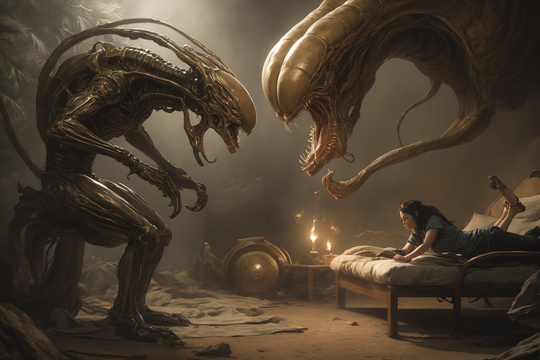 a xenomorph Facehugger launches itself at a nearby victim by Ravishastri on Tensor.Art