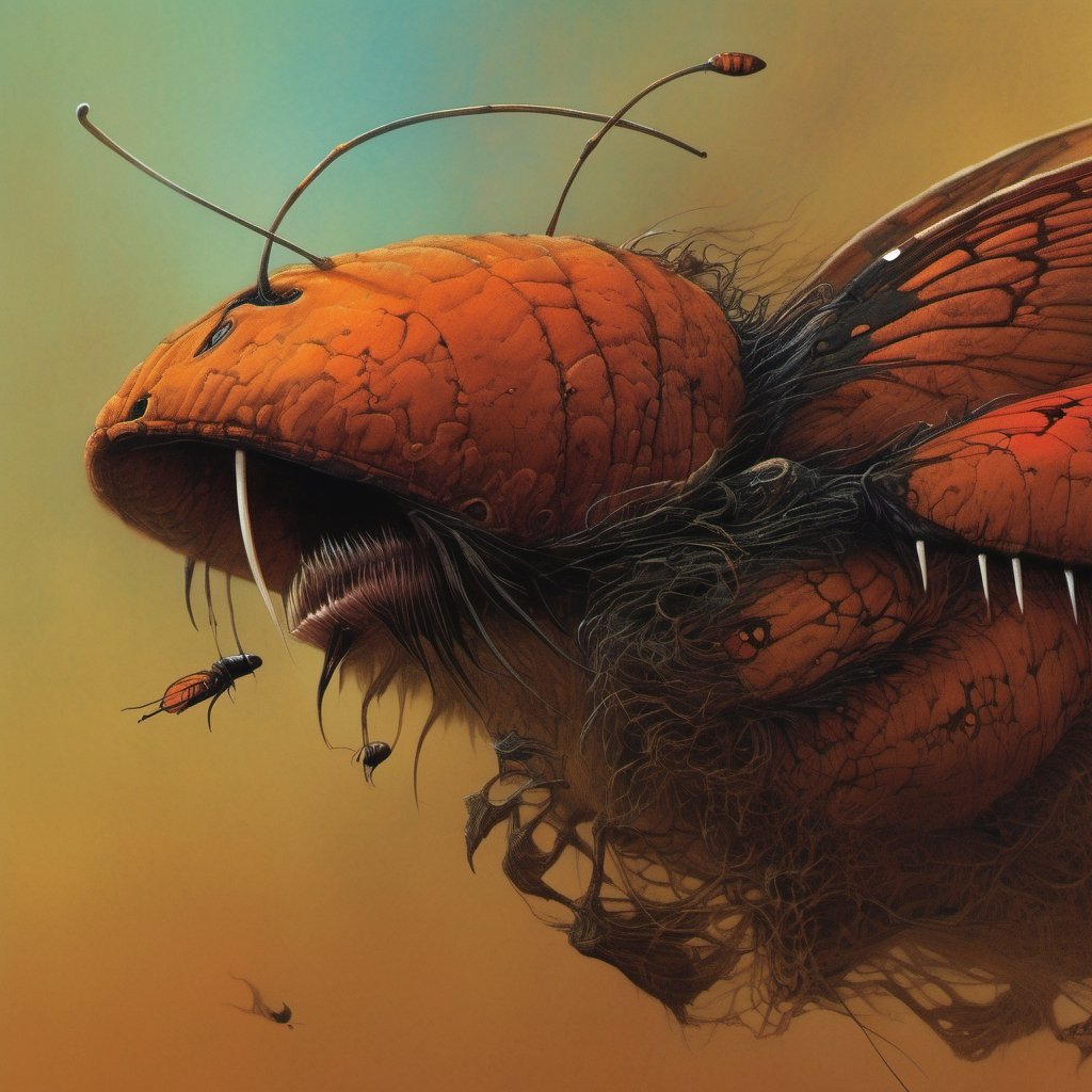 An extreme macroscopic close up of a butterflies mouth,  face and body and wings,  sporadic hairs by Ravishastri on Tensor...