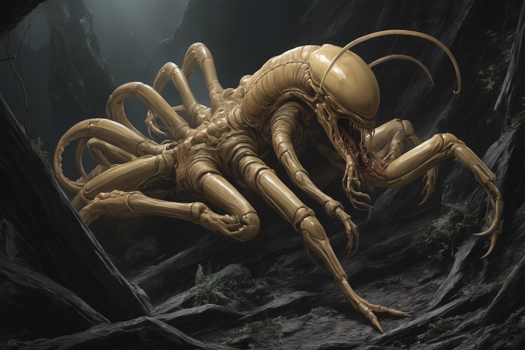 a xenomorph Facehugger launches itself at a nearby victim by Ravishastri on Tensor.Art