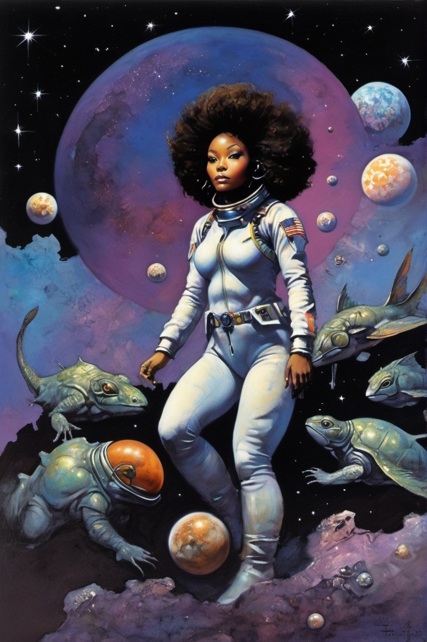 an oil painting,  a masterpiece,  a black female astronaut by Ravishastri on Tensor.Art