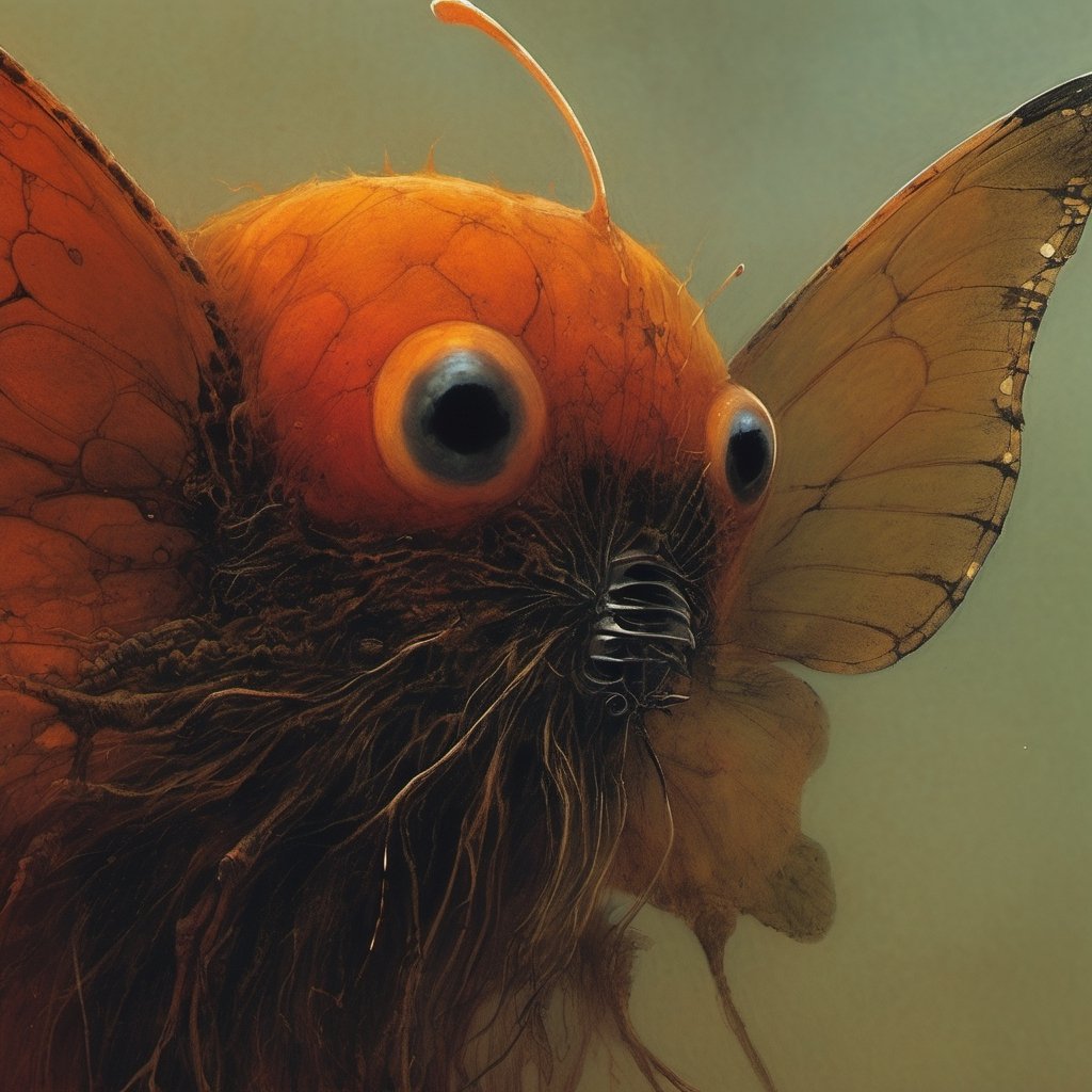 An extreme macroscopic close up of a butterflies mouth,  face and body and wings,  sporadic hairs by Ravishastri on Tensor...