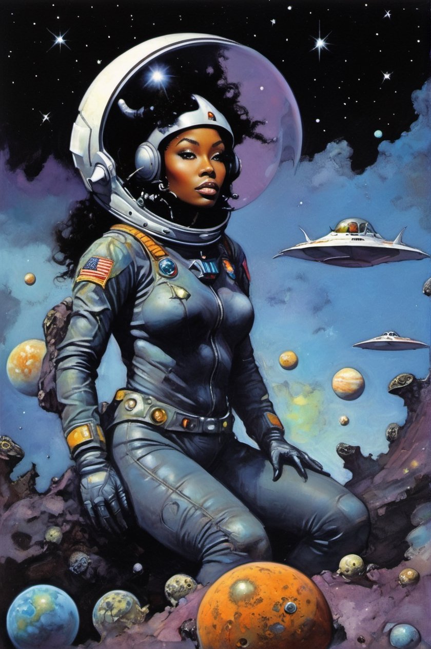 an oil painting,  a masterpiece,  a black female astronaut by Ravishastri on Tensor.Art