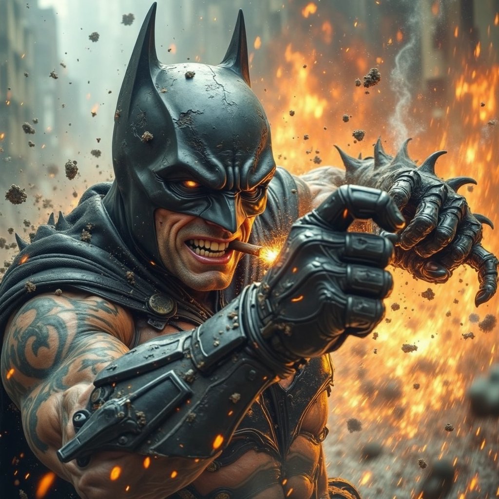 Batman,  wearing his trademark Batman outfit,  a realistic character by Ravishastri on Tensor.Art