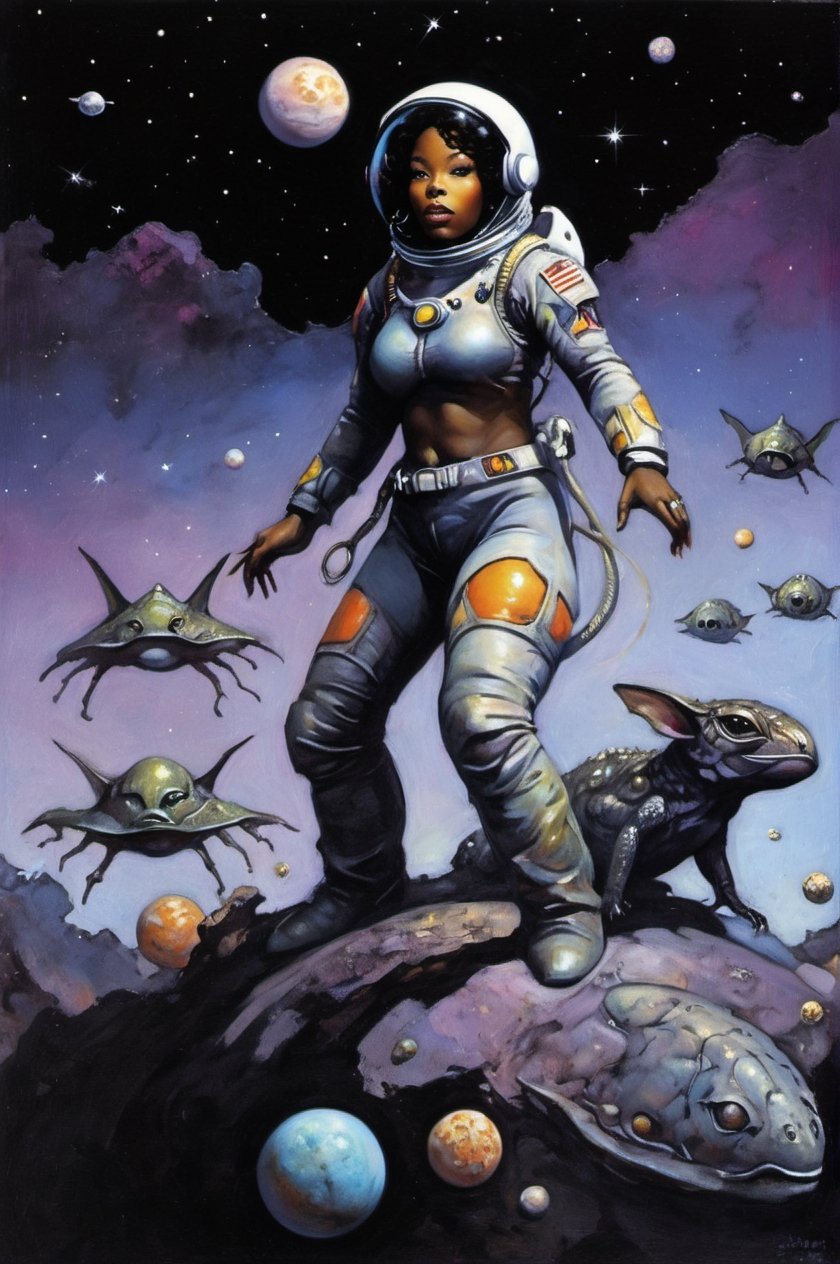an oil painting,  a masterpiece,  a black female astronaut by Ravishastri on Tensor.Art