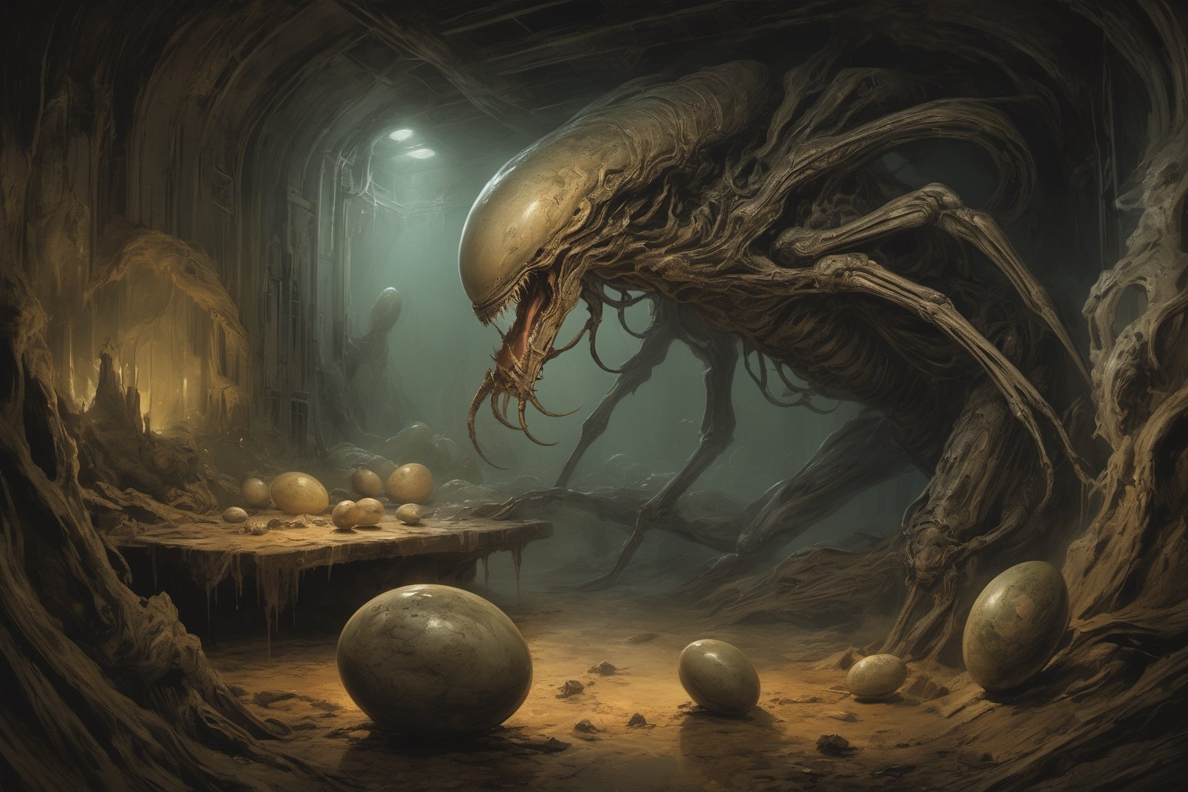a oil painting wide shot,  art by hr giger,  a masterpiece by Ravishastri on Tensor.Art