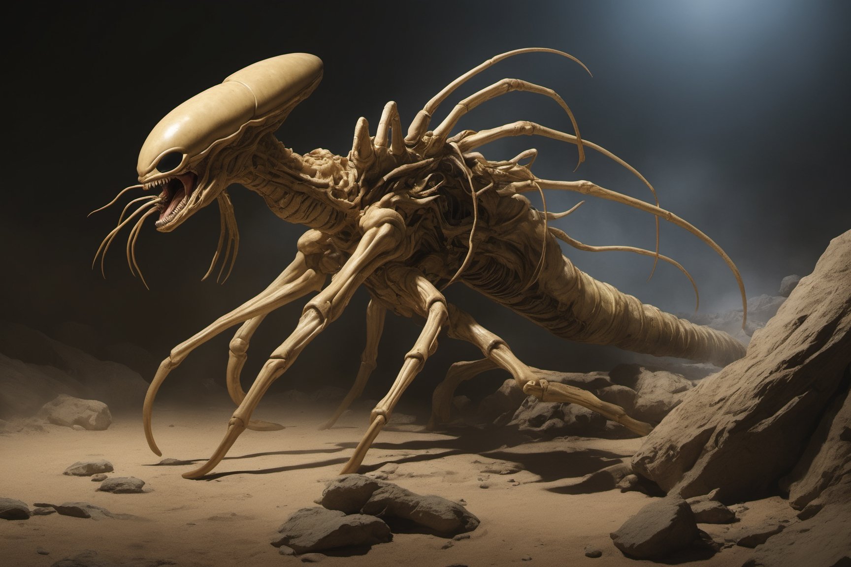 a xenomorph Facehugger launches itself at a nearby victim by Ravishastri on Tensor.Art