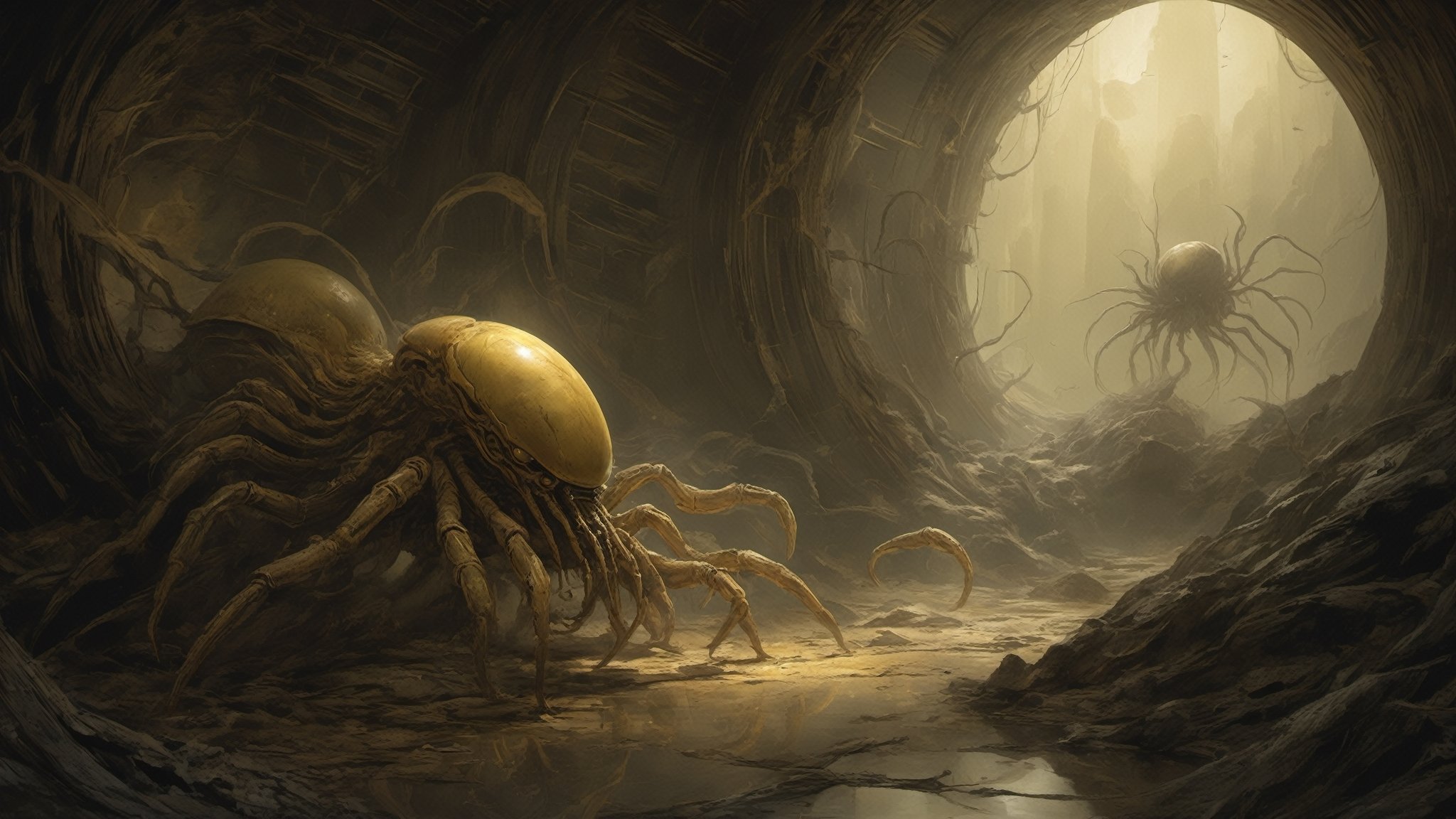 a oil painting wide shot,  art by hr giger,  a masterpiece by Ravishastri on Tensor.Art