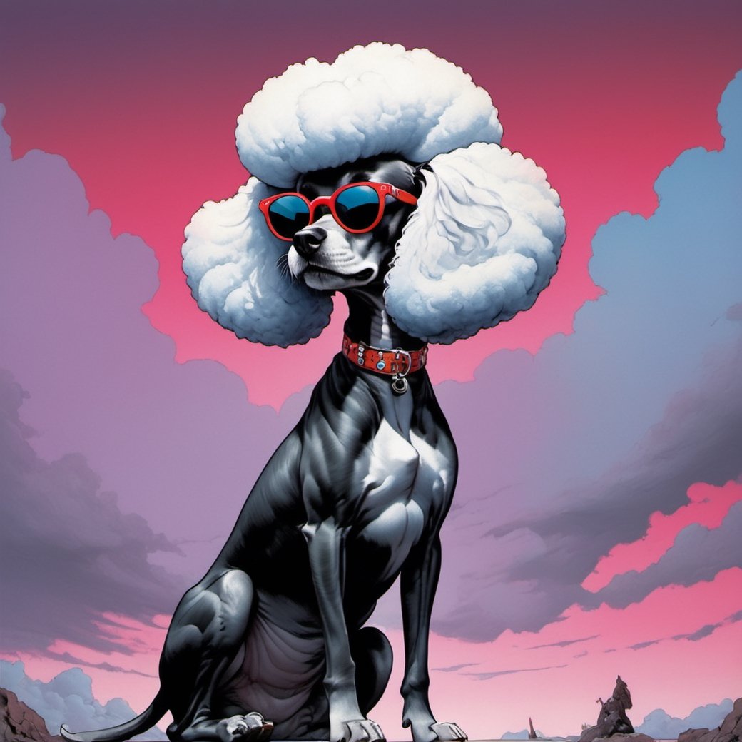 poodle from rocky horror picture show,  lennon sunglasses,  Horror Comics style by Ravishastri on Tensor.Art