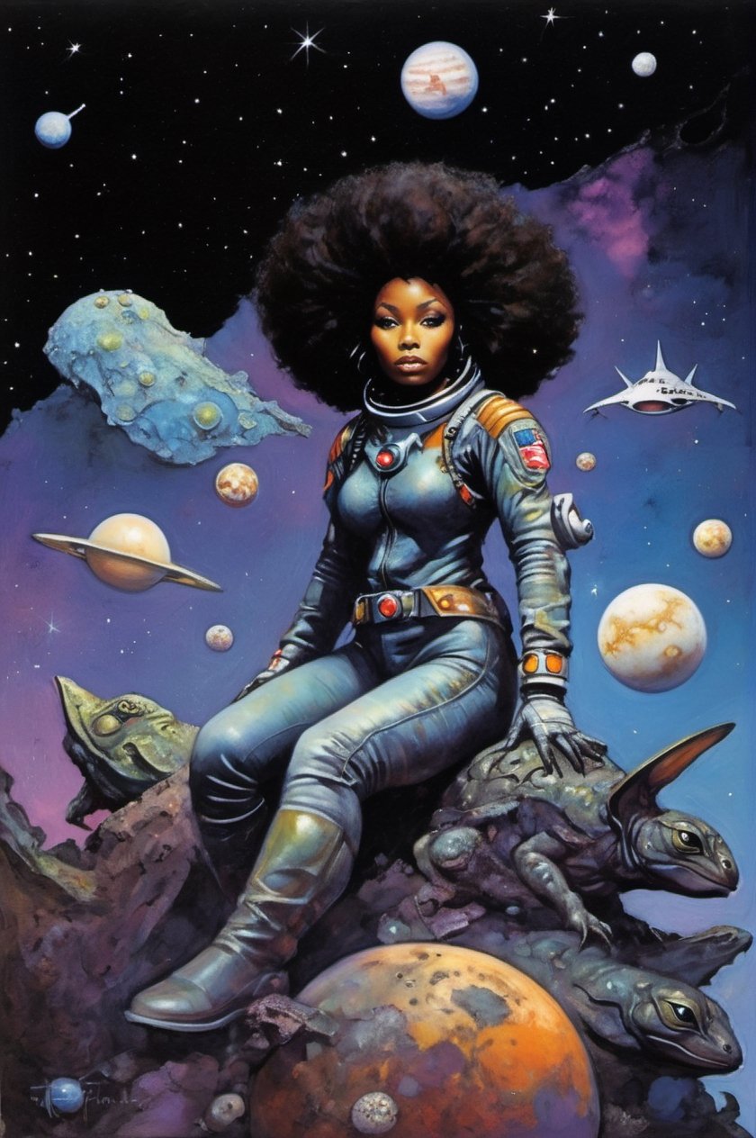 an oil painting,  a masterpiece,  a black female astronaut by Ravishastri on Tensor.Art