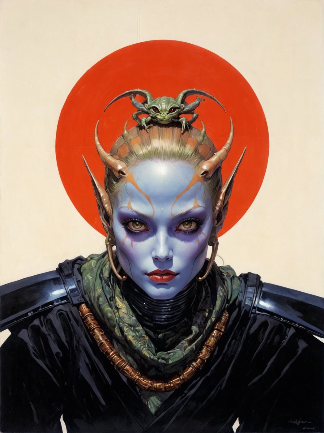 art by Masamune Shirow, art by J.C. Leyendecker, art by simon bisley, a masterpiece, stunning beauty, hyper-realistic oil painting, a star wars alien creature,  loose clothing, a portrait picture, incredible detail, 