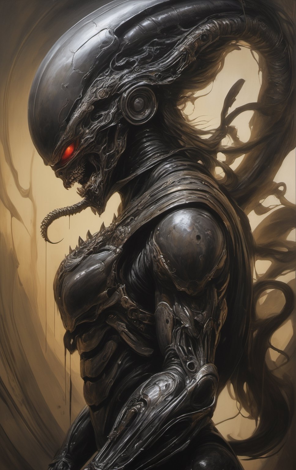 a oil painting portrait,  art by steve bisley,  art by hr giger by Ravishastri on Tensor.Art