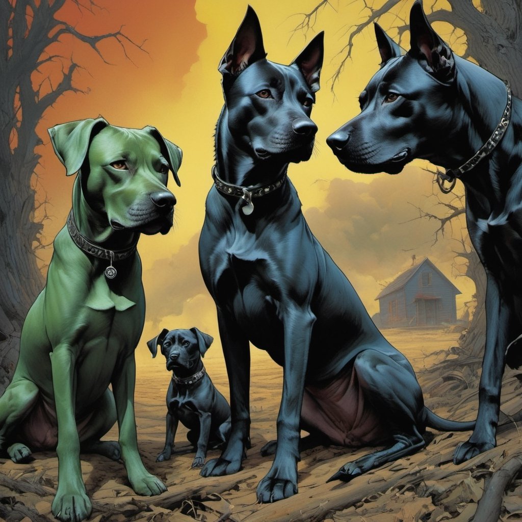 dogs from the wizard of oz,  Horror Comics style,  art by brom by Ravishastri on Tensor.Art