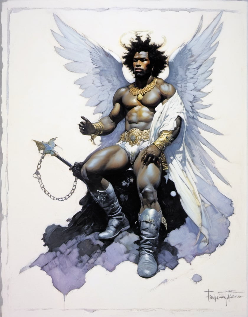 an oil painting,  a masterpiece,  a black male angel by Ravishastri on Tensor.Art
