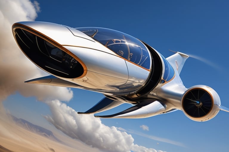 Create a visionary flying car that pushes the boundaries of design and technology. The machine is soaring above stunning l...