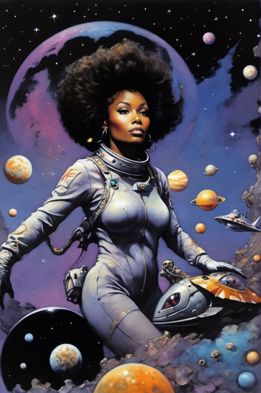 an oil painting,  a masterpiece,  a black female astronaut by Ravishastri on Tensor.Art