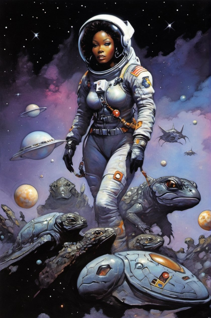 an oil painting,  a masterpiece,  a black female astronaut by Ravishastri on Tensor.Art