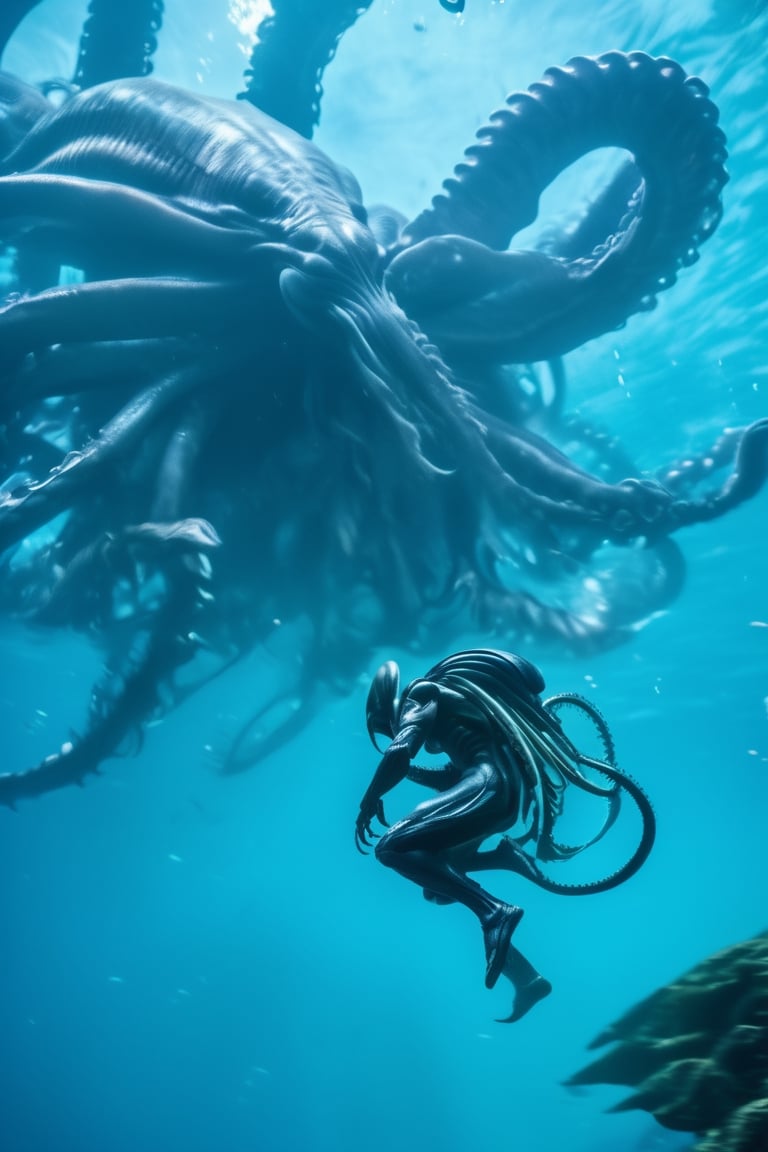an alien xenomorph launches itself at a nearby victim,  a giant octopus,  motion blur by Ravishastri on Tensor.Art