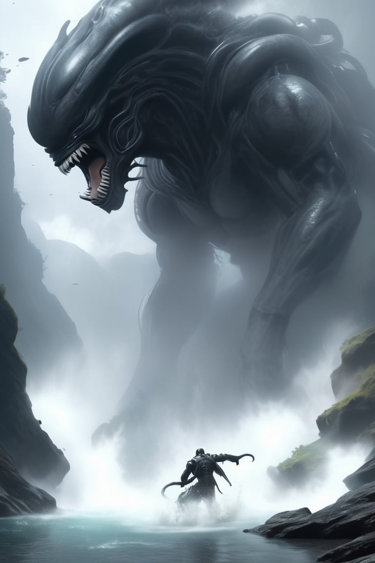an alien xenomorph launches itself at a nearby victim,  a giant bear,  motion blur by Ravishastri on Tensor.Art