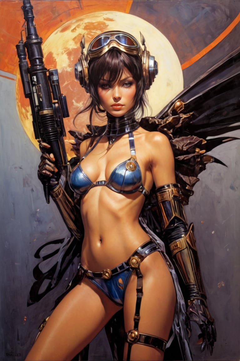 art by Masamune Shirow, art by J.C. Leyendecker, art by simon bisley, art by ralph steadman, a masterpiece, stunning beauty, hyper-realistic oil painting, star wars alien creatures, a portrait picture, incredible detail, fantasy portrait, smooth skin,  kaleidoscope graffiti background,