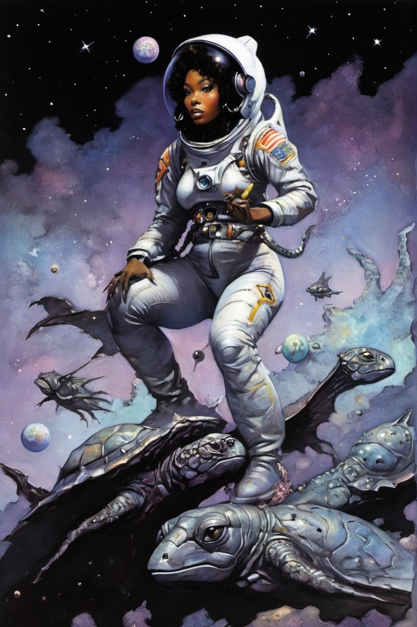 an oil painting,  a masterpiece,  a black female astronaut by Ravishastri on Tensor.Art