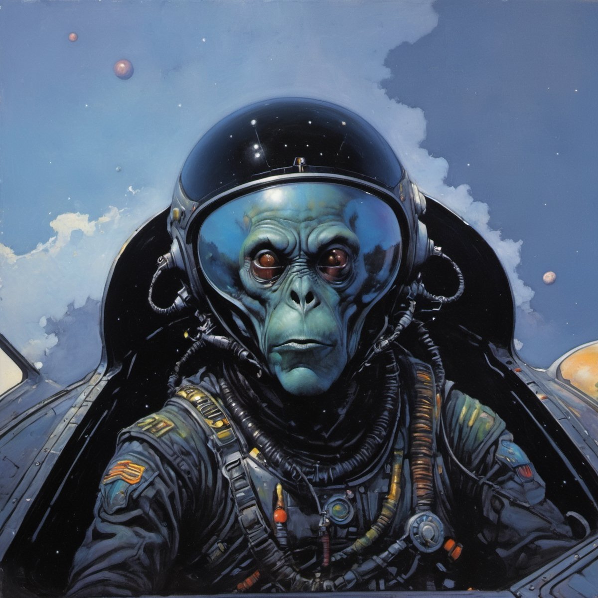 an oil painting,  a masterpiece,  an alien race by Ravishastri on Tensor.Art