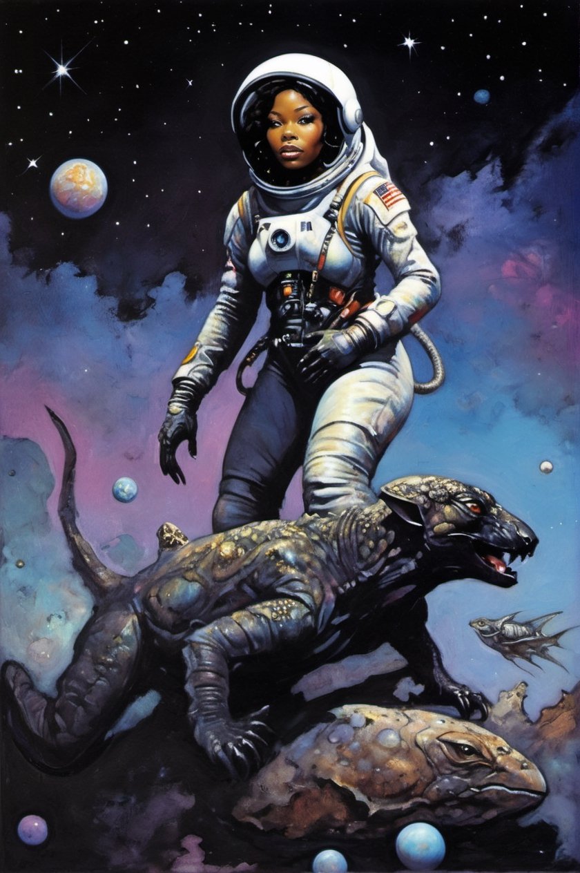 an oil painting,  a masterpiece,  a black female astronaut by Ravishastri on Tensor.Art