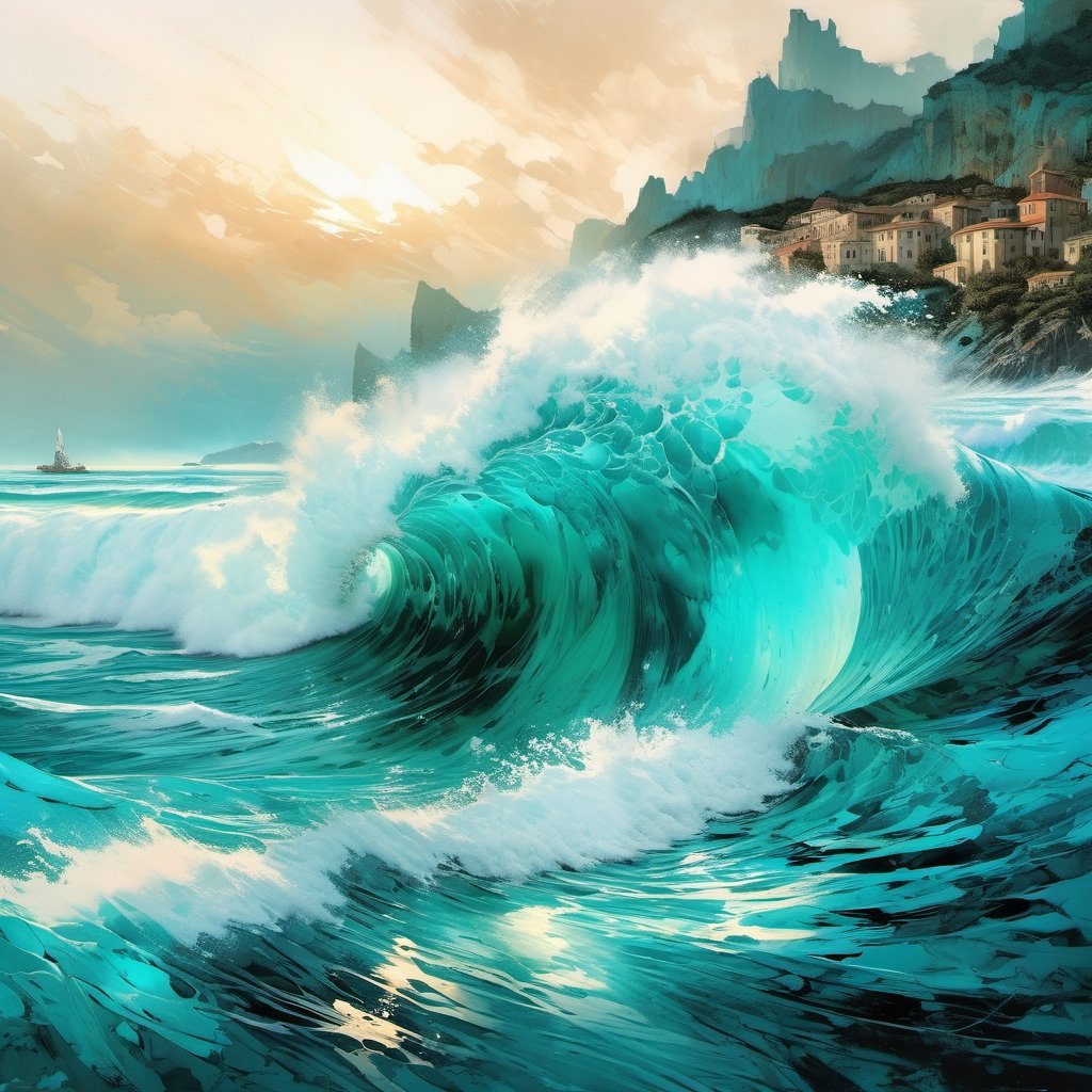  ((a big swelling sea, huge waves crashing, tropical aquamarine colours, )),black ink flow, 64k resolution photorealistic masterpiece by aaron horkey and jeremy mann, intricately detailed by jean baptiste mongue, acrylic: watercolor art, professional photography, dynamic lighting, volumetric lighting maximalist photoillustration:by marton bobzert,8k resolution concept art intricately detailed, complex, elegant, majestic, ecstacy, fantastical, aspect ratio:16:9, ,xyzsanart01,portrait_futurism,dripping paint