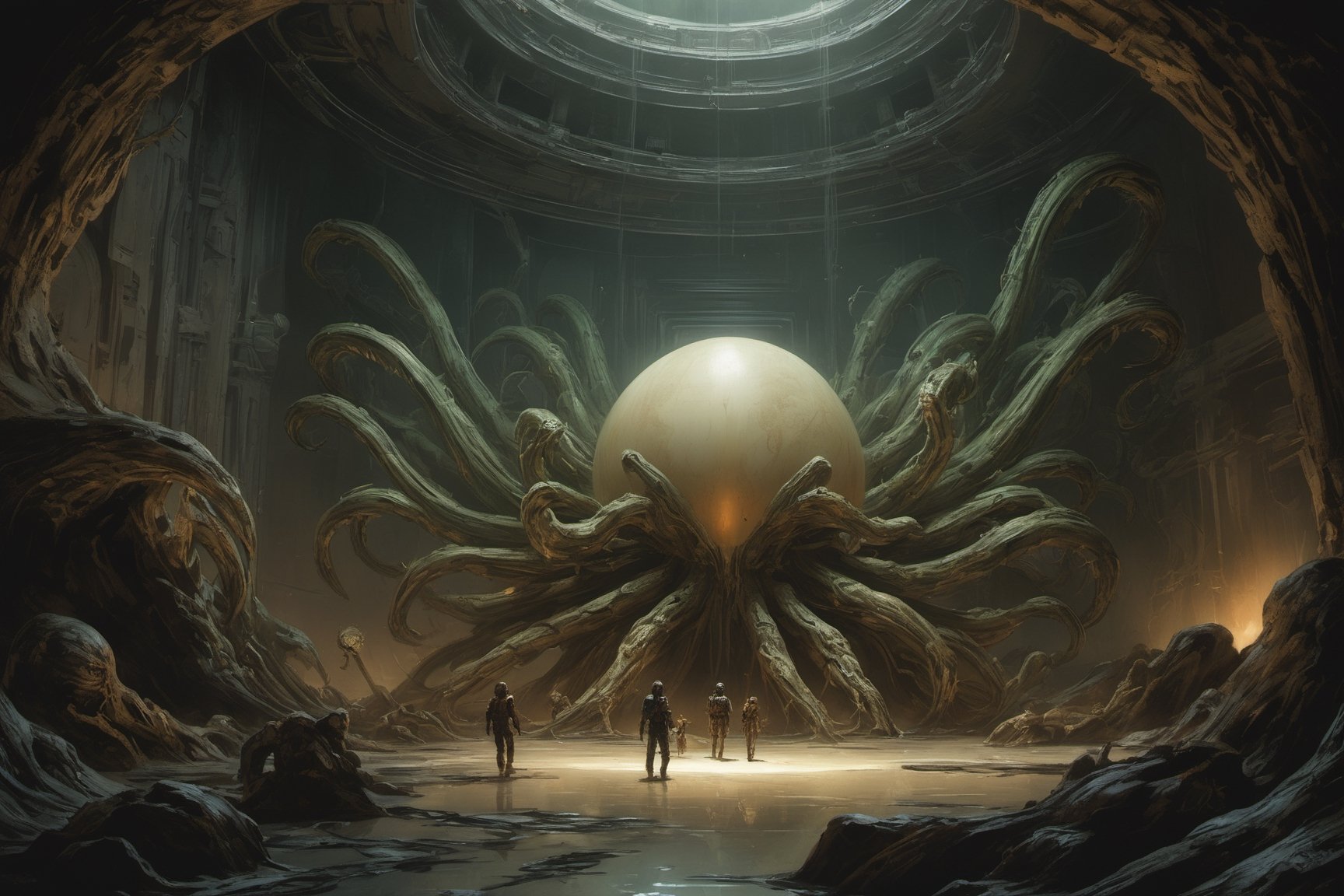 a oil painting wide shot,  art by hr giger,  a masterpiece by Ravishastri on Tensor.Art