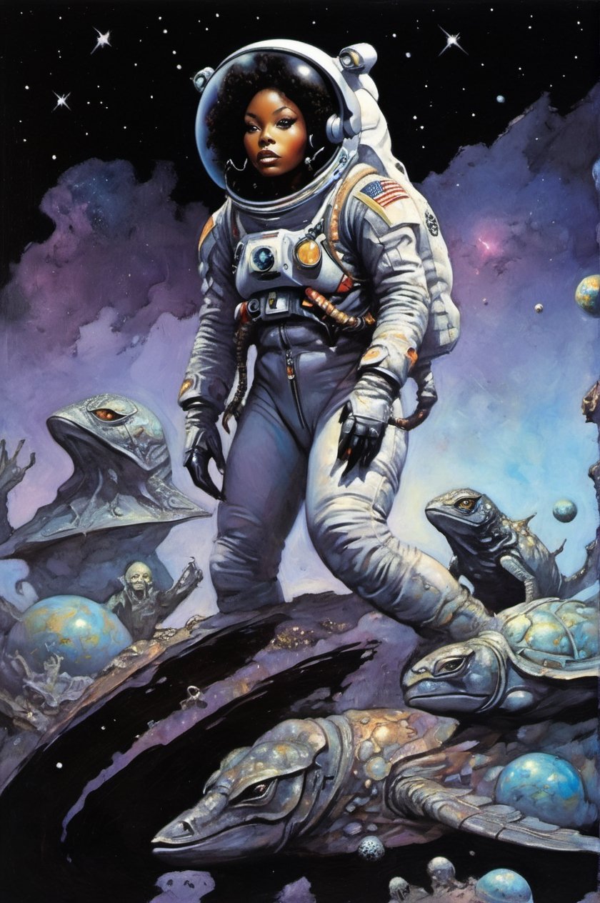 an oil painting,  a masterpiece,  a black female astronaut by Ravishastri on Tensor.Art