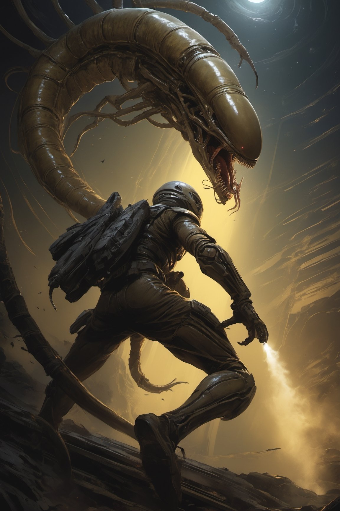 a xenomorph Facehugger launches itself at a nearby victim by Ravishastri on Tensor.Art