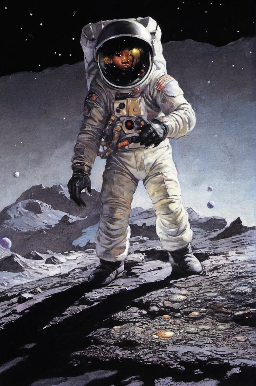 an oil painting,  a masterpiece,  a black female astronaut by Ravishastri on Tensor.Art