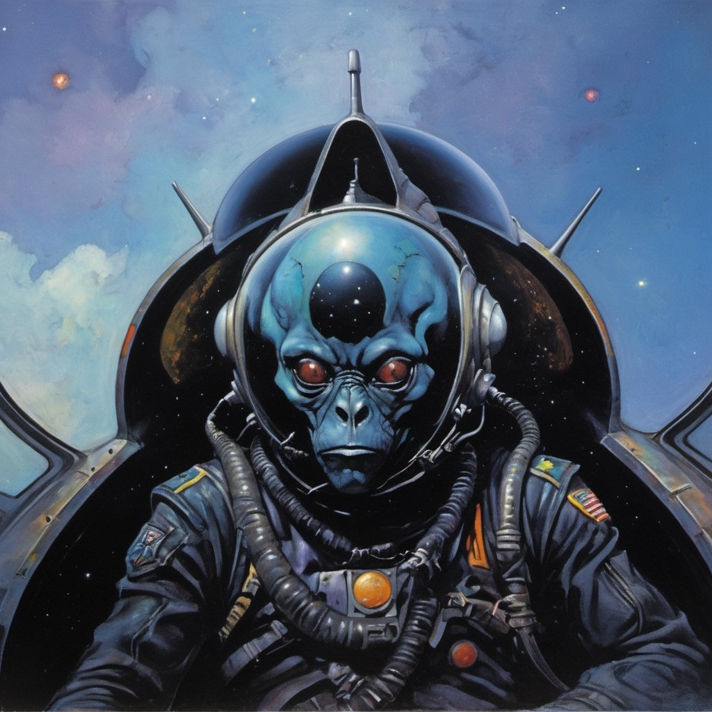 an oil painting,  a masterpiece,  an alien race by Ravishastri on Tensor.Art