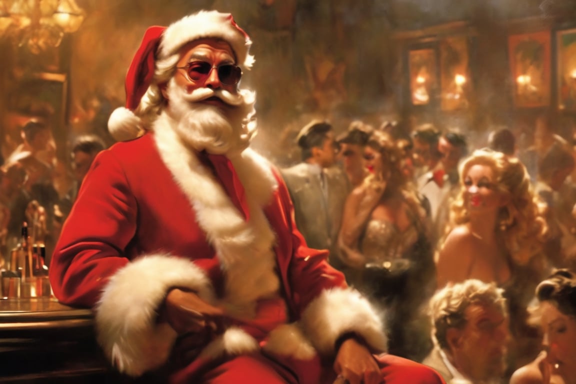in a strip club watching strippers dance,  Santa wearing a Clean shirt,  new shoes And he don't know where he's goin' to r...