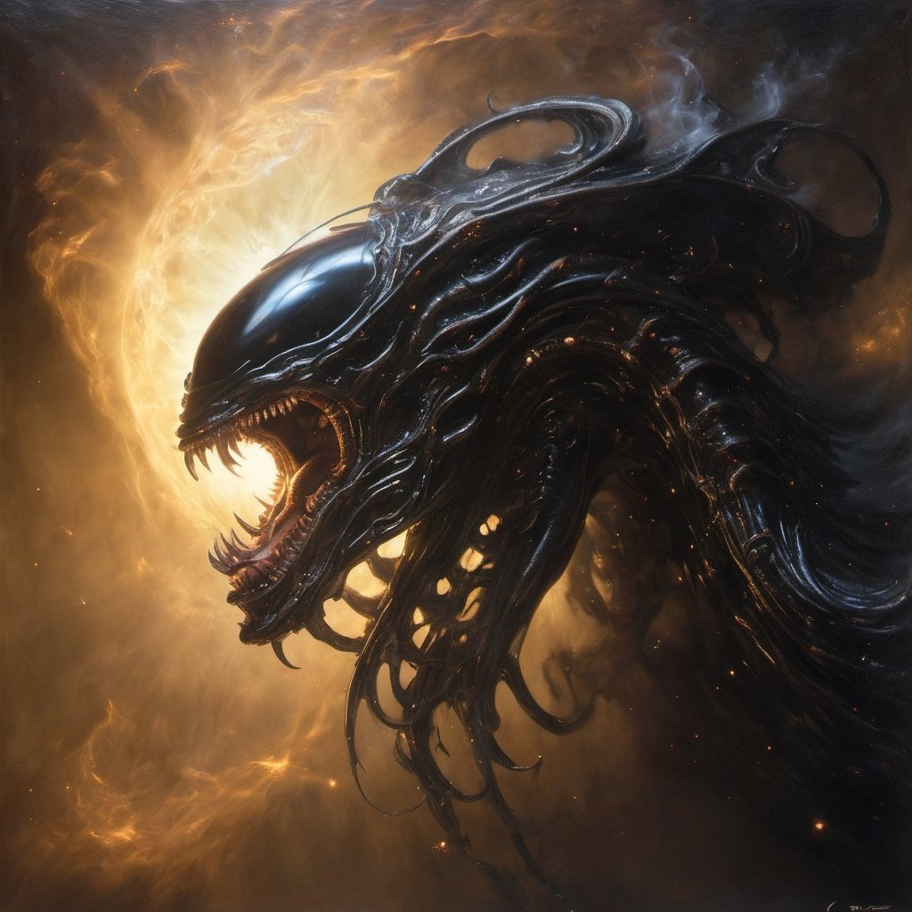 a xenomorph,  low lighting,  intense shadows by Ravishastri on Tensor.Art