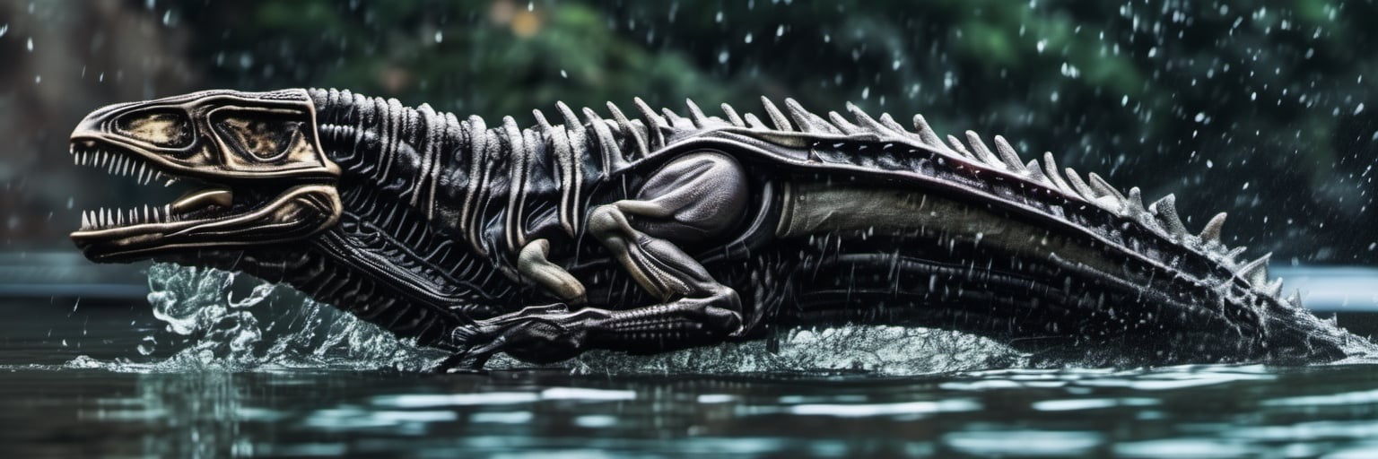 an alien xenomorph leaping from the water,  attacking swiftly like a crocodile,  water splashing by Ravishastri on Tensor.Art