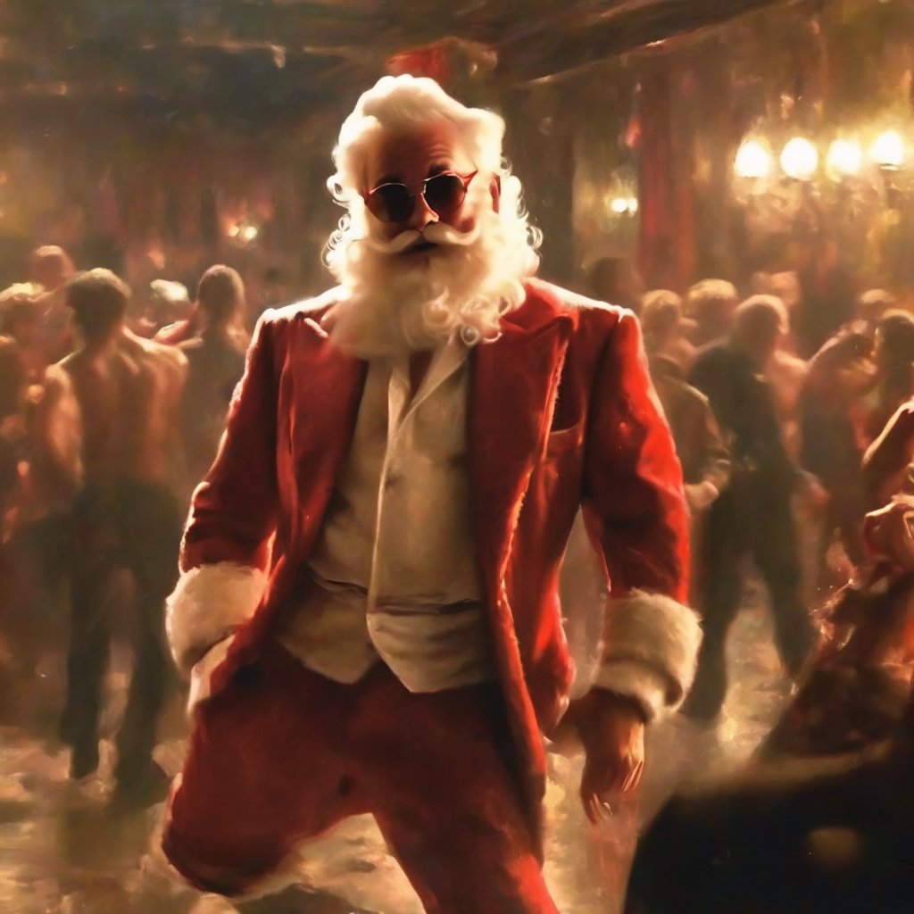 in a strip club watching strippers dance,  Santa wearing a Clean shirt,  new shoes And he don't know where he's goin' to r...