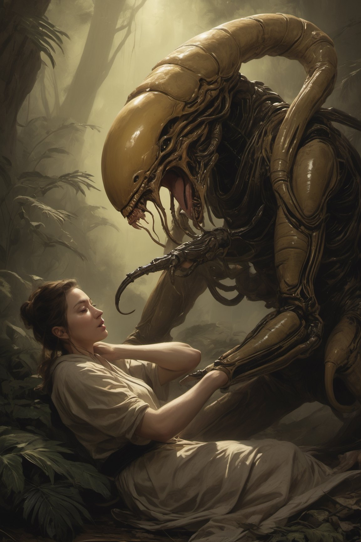 a xenomorph Facehugger launches itself at a nearby victim by Ravishastri on Tensor.Art