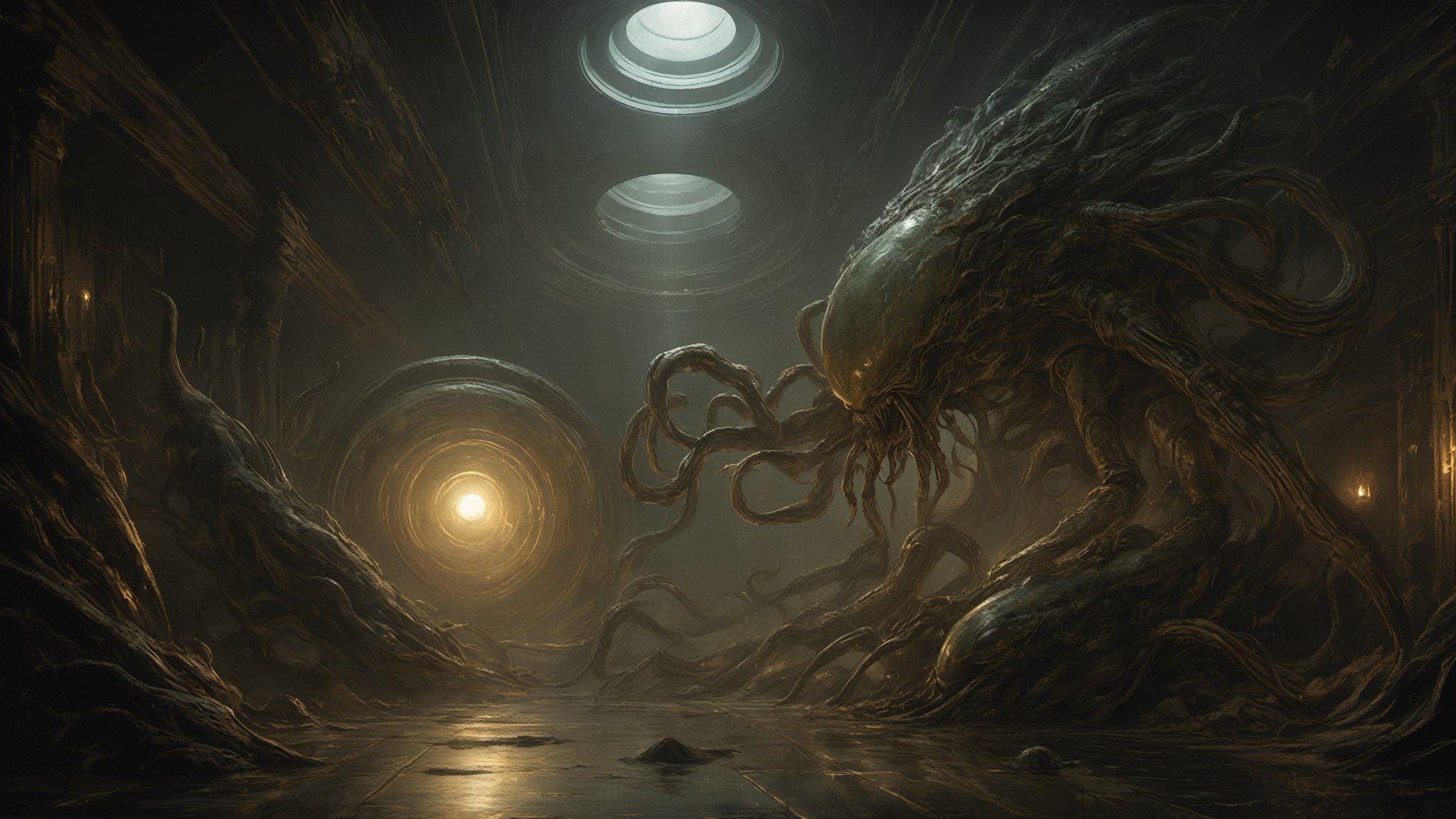 a oil painting wide shot,  art by hr giger,  a masterpiece by Ravishastri on Tensor.Art