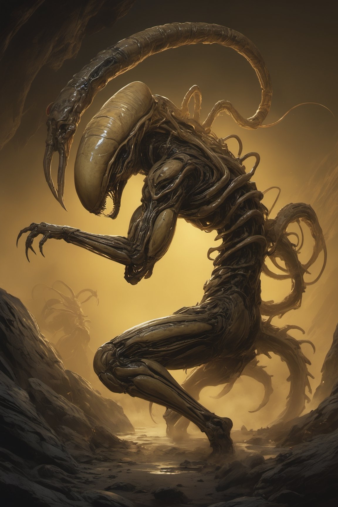 a xenomorph Facehugger launches itself at a nearby victim by Ravishastri on Tensor.Art