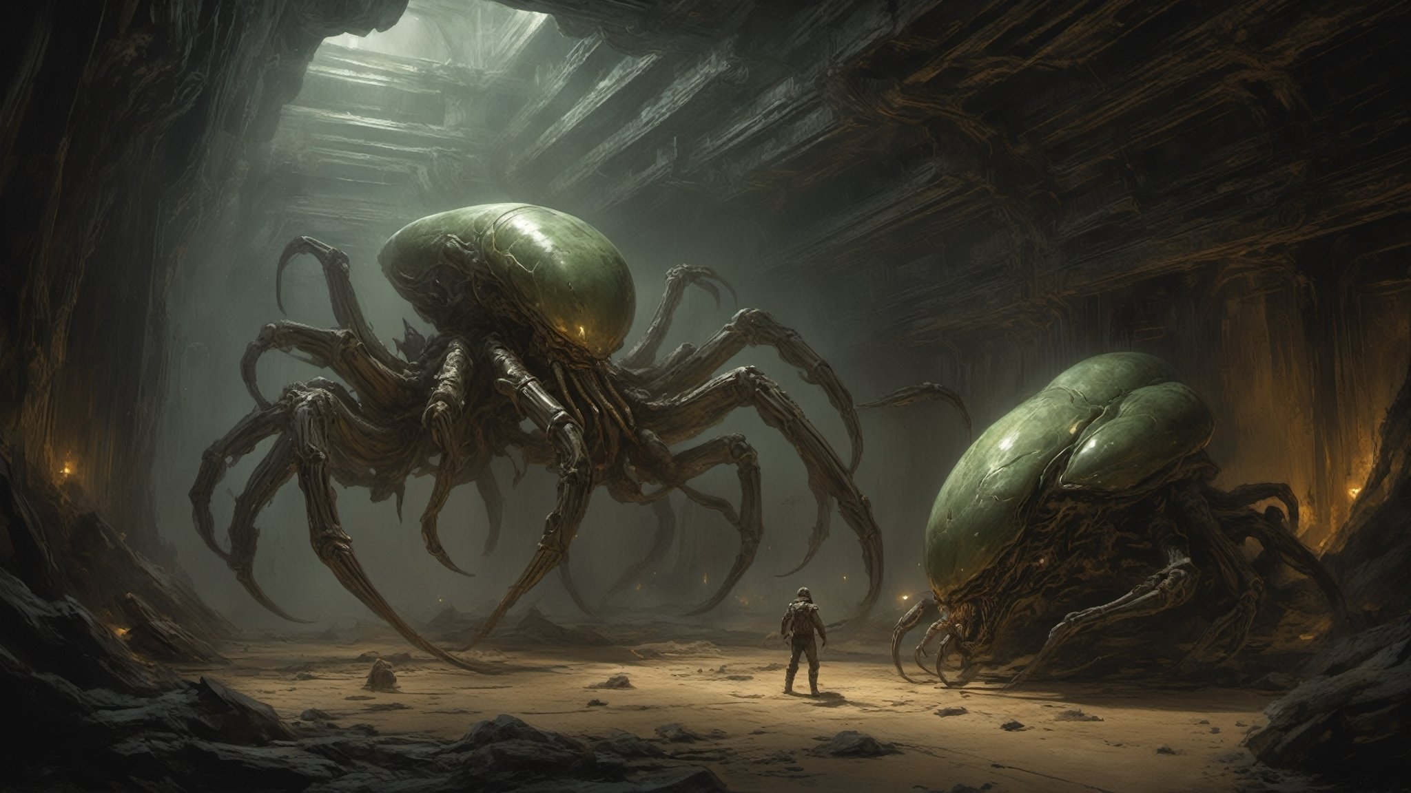 a oil painting wide shot,  art by hr giger,  a masterpiece by Ravishastri on Tensor.Art