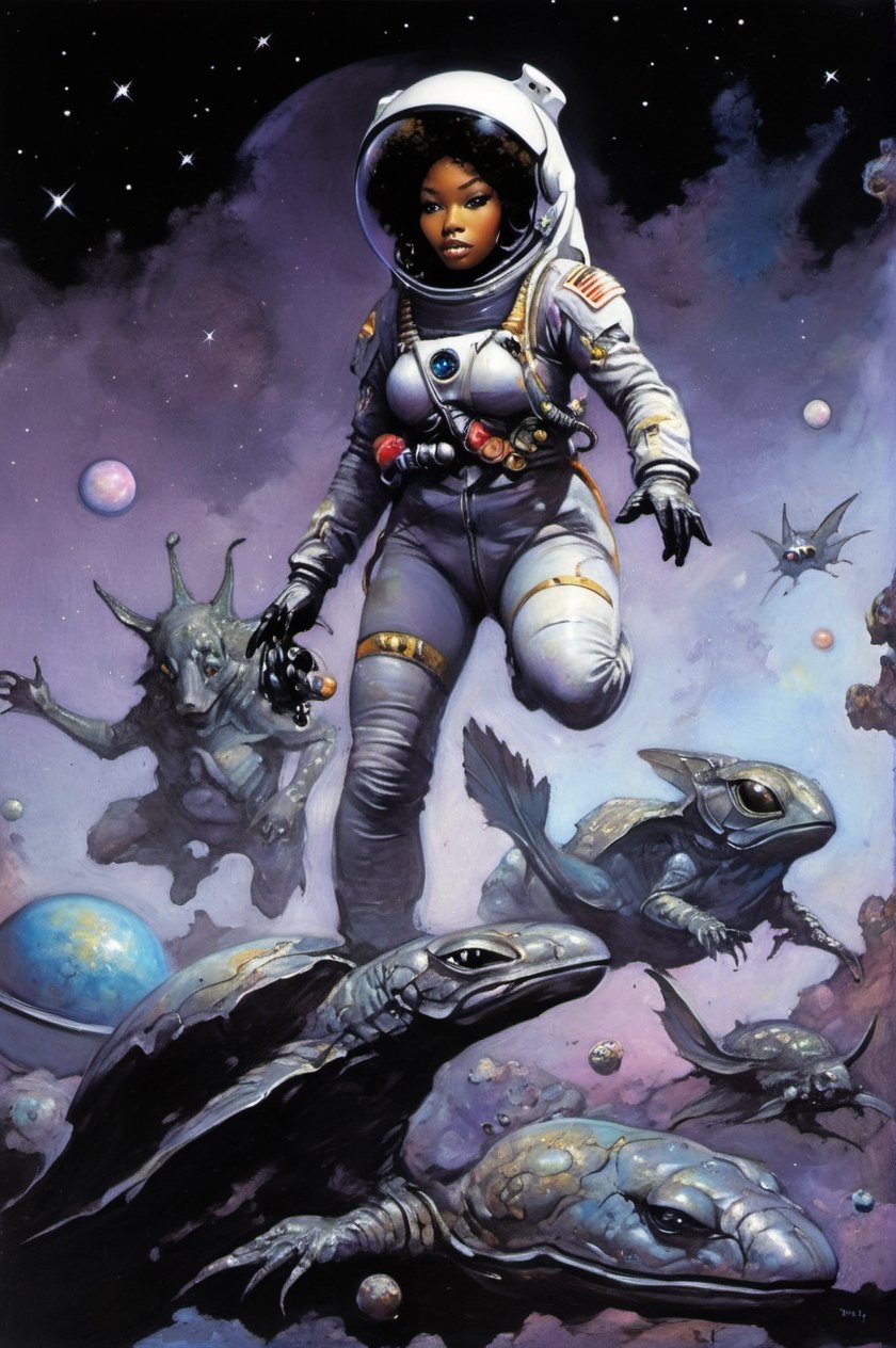 an oil painting,  a masterpiece,  a black female astronaut by Ravishastri on Tensor.Art