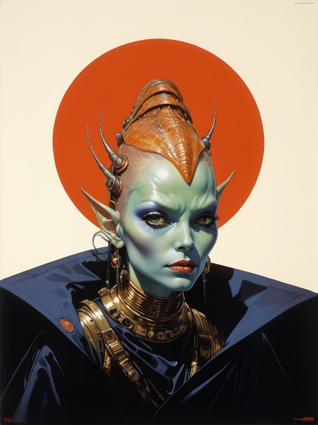 art by Masamune Shirow, art by J.C. Leyendecker, art by simon bisley, a masterpiece, stunning beauty, hyper-realistic oil painting, a star wars alien creature,  loose clothing, a portrait picture, incredible detail, 