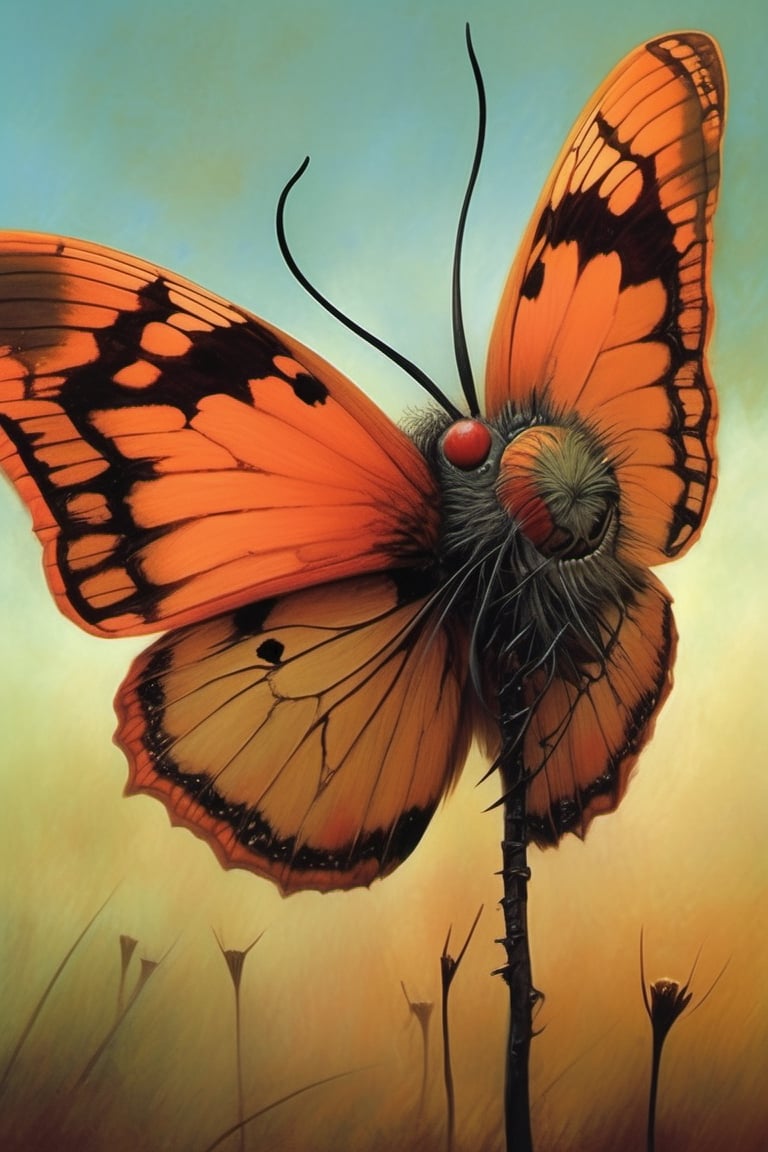 An extreme macroscopic close up of a butterflies mouth,  face and body and wings,  sporadic hairs by Ravishastri on Tensor...