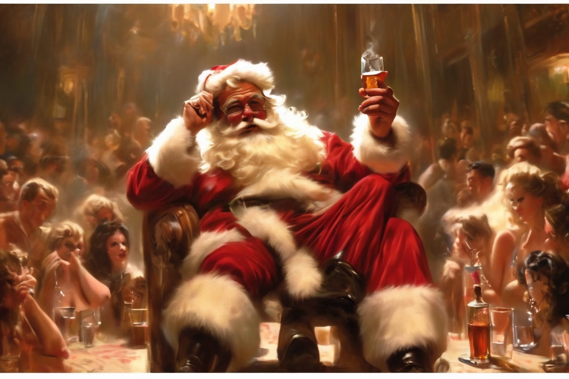 in a strip club watching strippers dance,  Santa wearing a Clean shirt,  new shoes And he don't know where he's goin' to r...
