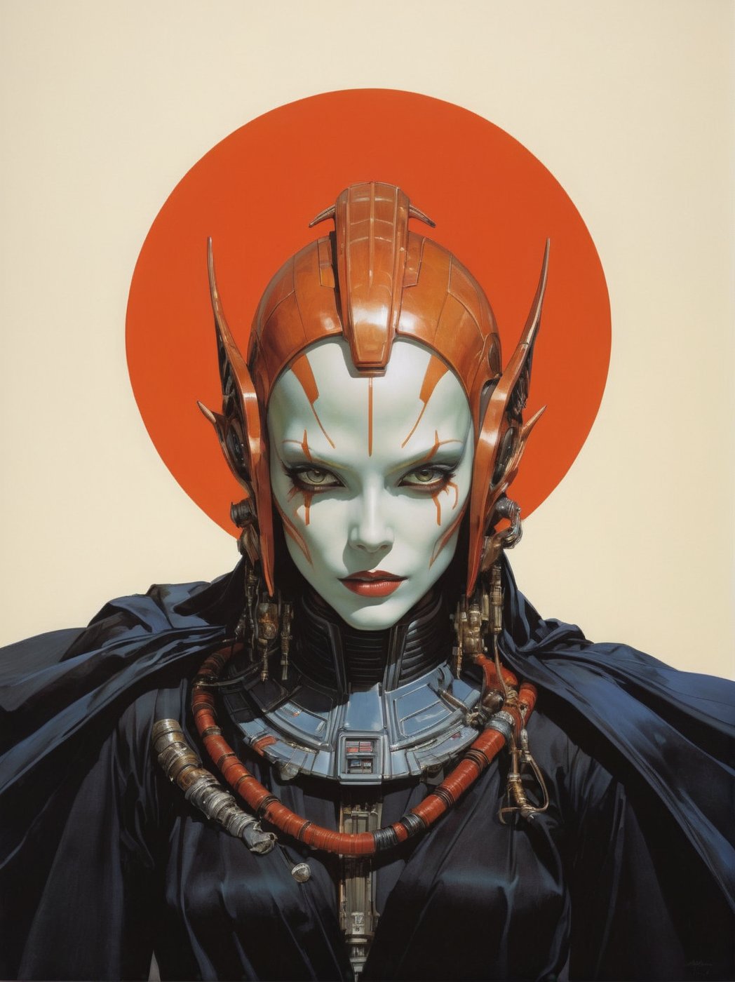 art by Masamune Shirow, art by J.C. Leyendecker, art by simon bisley, a masterpiece, stunning beauty, hyper-realistic oil painting, a star wars alien creature,  loose clothing, a portrait picture, incredible detail, 