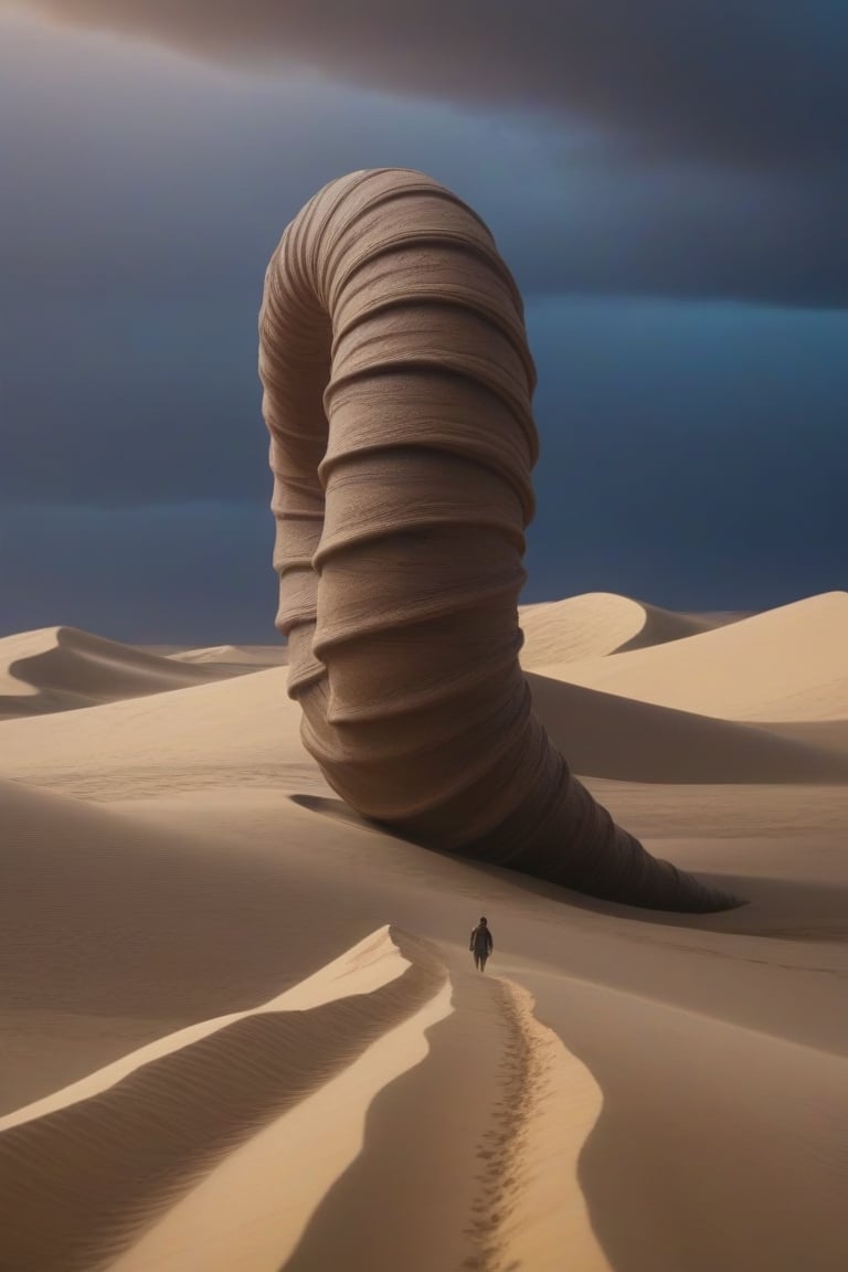 a person walking in the desert, still from movie dune, dune movie poster, dune (2021), scene from dune 2 0 2 1 movie, thm style, a photograph a giant sand worm , dune movie,  fluid motion, dynamic movement, cinematic lighting, ,action shot,art by Klimt, airbrush art, 