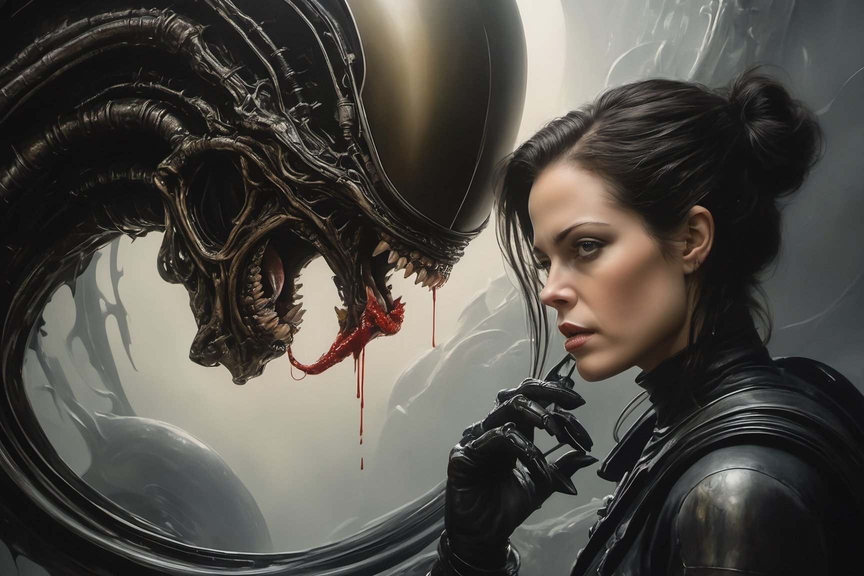 a oil painting portrait,  art by hr giger,  a masterpiece by Ravishastri on Tensor.Art