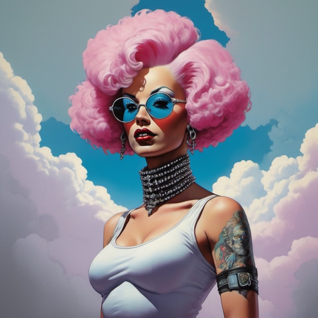 poodle from rocky horror picture show,  lennon sunglasses,  Horror Comics style by Ravishastri on Tensor.Art